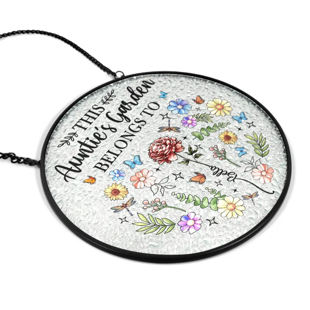 Gift For Yourself,Gift For Women,Gift For Mother,Gift For Grandma - Birth Flower This Grandma's Mom's Garden Belongs - Personalized Stained Glass Window Hanging Suncatcher