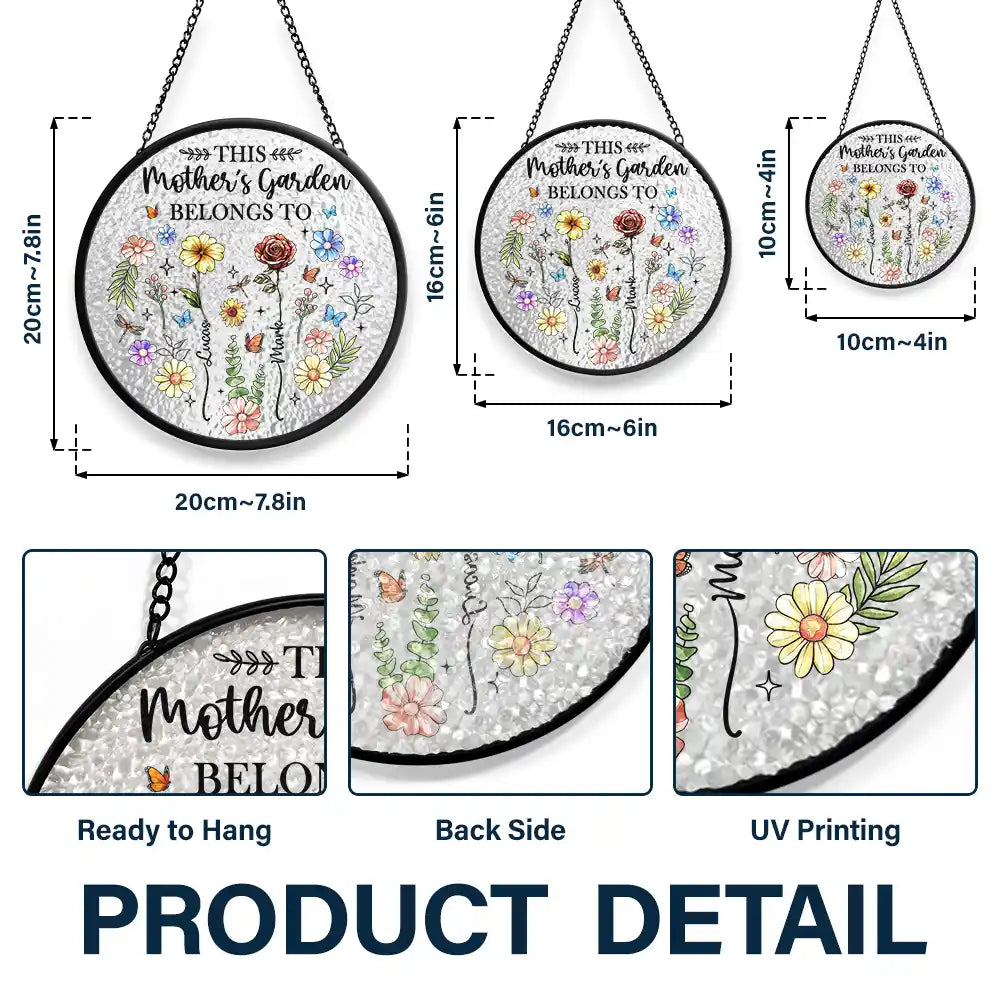 Gift For Yourself,Gift For Women,Gift For Mother,Gift For Grandma - Birth Flower This Grandma's Mom's Garden Belongs - Personalized Stained Glass Window Hanging Suncatcher