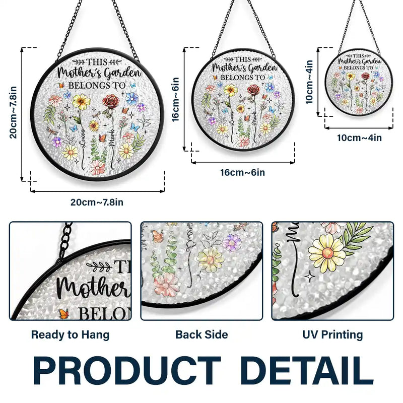 Gift For Yourself,Gift For Women,Gift For Mother,Gift For Grandma - Birth Flower This Grandma's Mom's Garden Belongs - Personalized Stained Glass Window Hanging Suncatcher