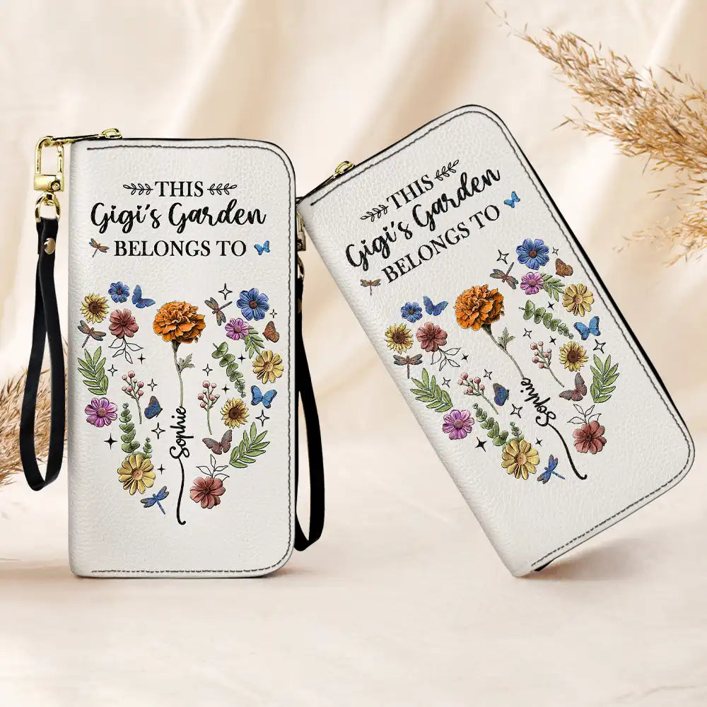 Gift For Yourself, Gift For Women, Gift For Mother, Gift For Grandma, Love - Birth Flower This Grandma's Mom's Garden Belongs - Personalized Leather Long Wallet