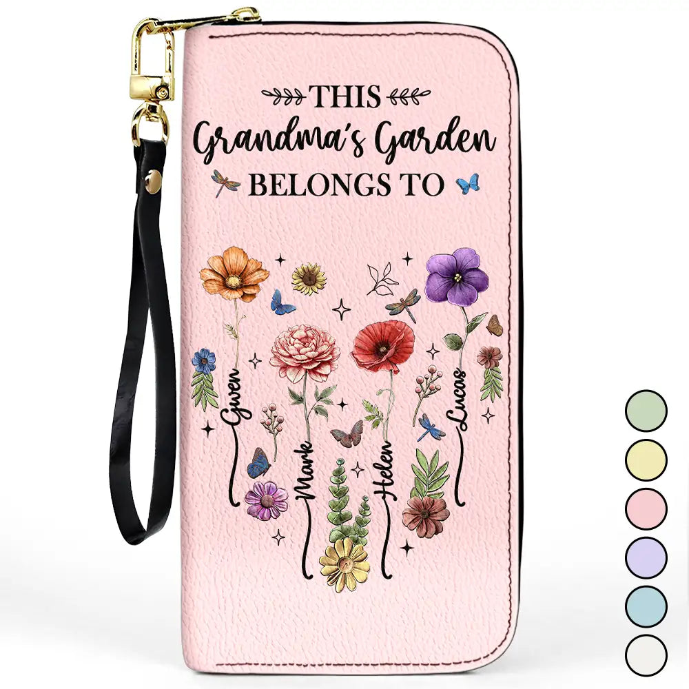 Gift For Yourself, Gift For Women, Gift For Mother, Gift For Grandma, Love - Birth Flower This Grandma's Mom's Garden Belongs - Personalized Leather Long Wallet