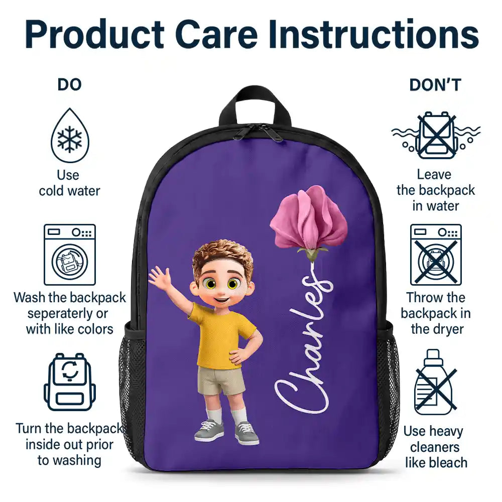 Top Market,Adorable,Back To School,Gift For Kids,Vector - Birth Flower & Adorable Kid - Personalized Kids Backpack