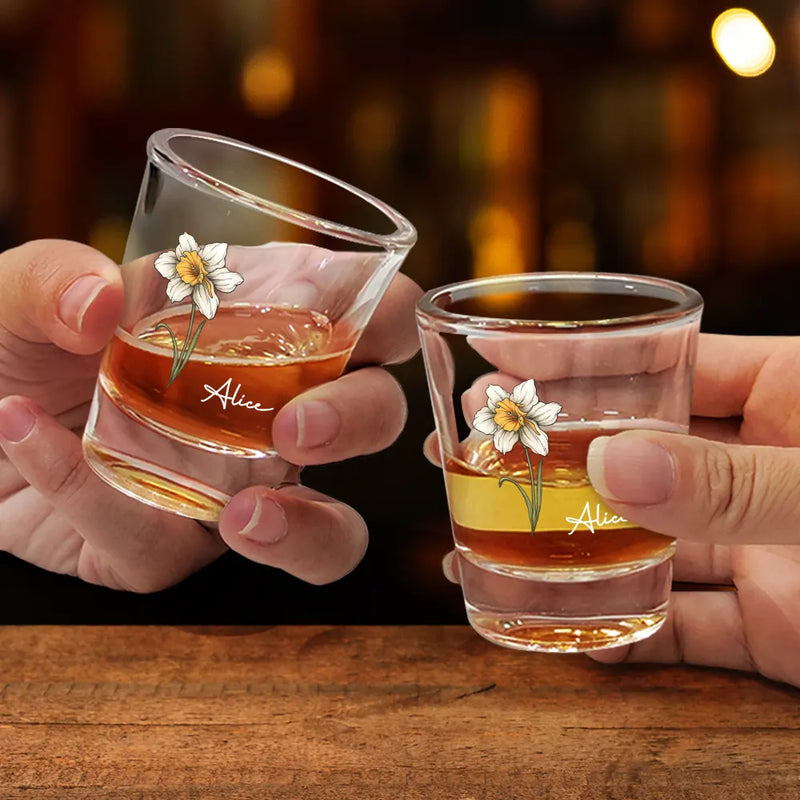 Gift For Yourself, Gift For Women, Happy - Birth Flowers - Personalized Shot Glass