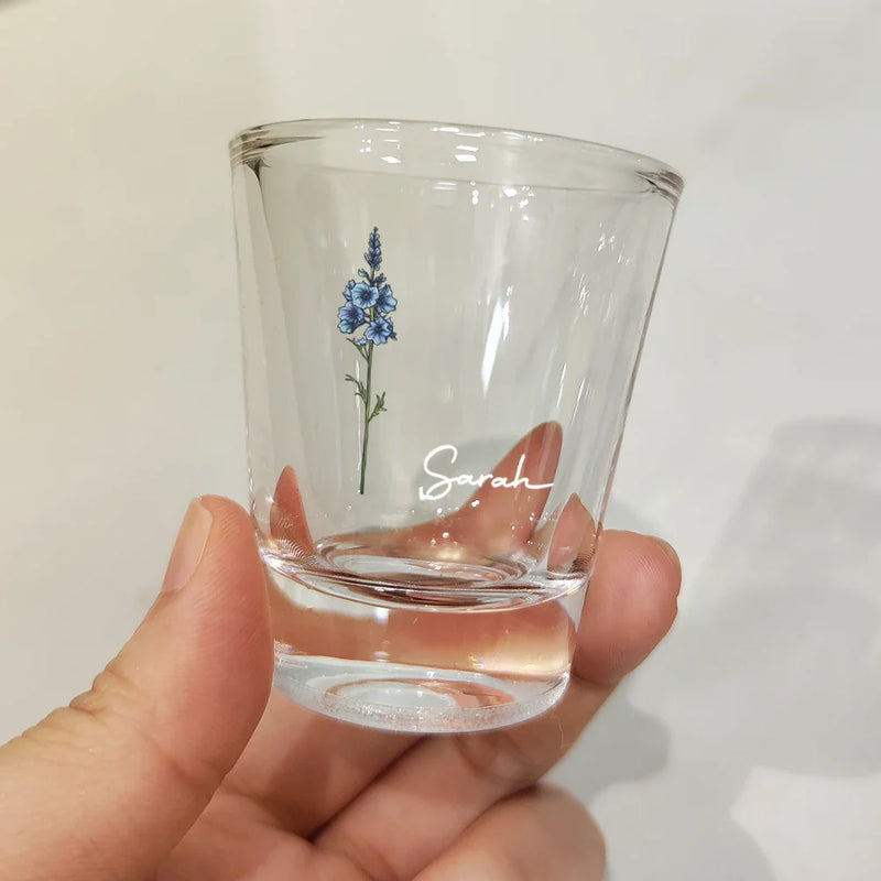 Gift For Yourself, Gift For Women, Happy - Birth Flowers - Personalized Shot Glass