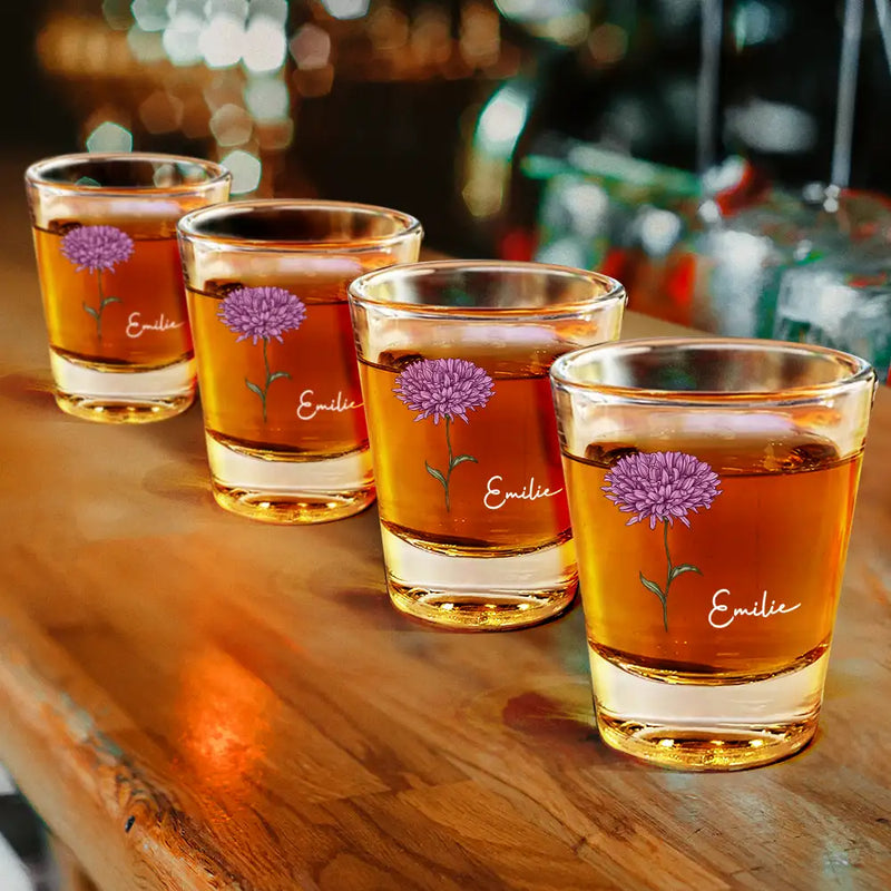 Gift For Yourself, Gift For Women, Happy - Birth Flowers - Personalized Shot Glass