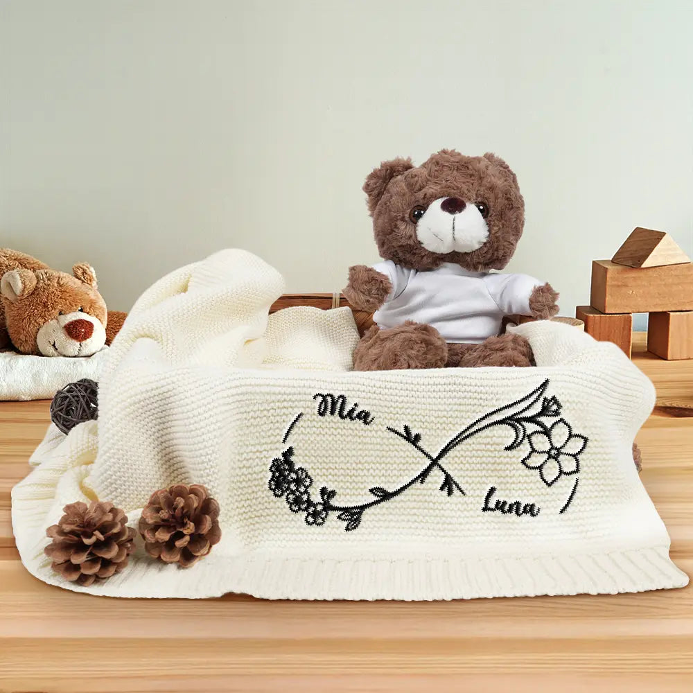 New baby, New Dad, New Mom, Gift For Kids, Happy - Birth Flowers A Mom And Her Baby Forever Linked Together - Personalized Embroidered Knitted Baby Blanket