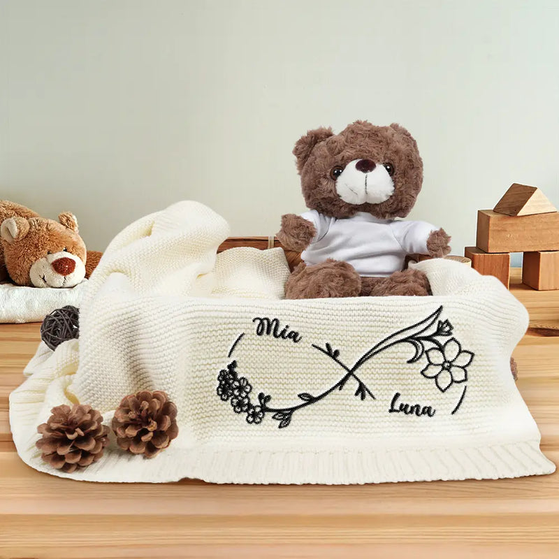 New baby, New Dad, New Mom, Gift For Kids, Happy - Birth Flowers A Mom And Her Baby Forever Linked Together - Personalized Embroidered Knitted Baby Blanket