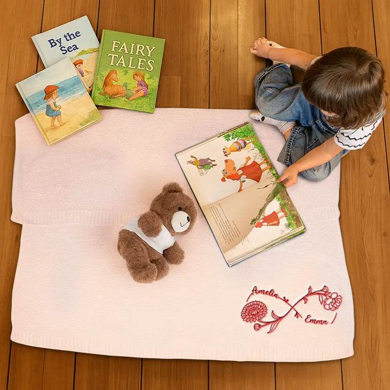 New baby, New Dad, New Mom, Gift For Kids, Happy - Birth Flowers A Mom And Her Baby Forever Linked Together - Personalized Embroidered Knitted Baby Blanket