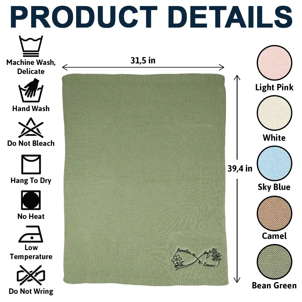 New baby, New Dad, New Mom, Gift For Kids, Happy - Birth Flowers A Mom And Her Baby Forever Linked Together - Personalized Embroidered Knitted Baby Blanket