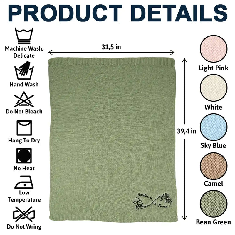 New baby, New Dad, New Mom, Gift For Kids, Happy - Birth Flowers A Mom And Her Baby Forever Linked Together - Personalized Embroidered Knitted Baby Blanket