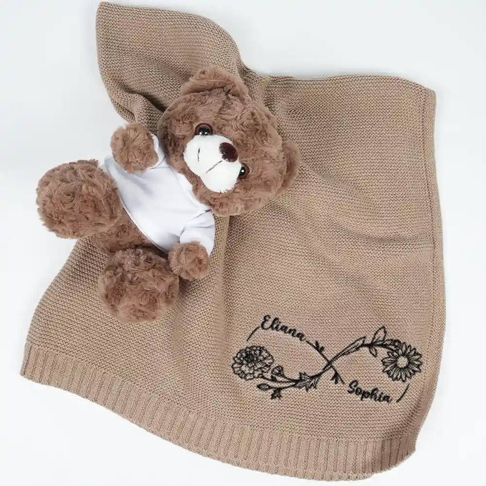 New baby, New Dad, New Mom, Gift For Kids, Happy - Birth Flowers A Mom And Her Baby Forever Linked Together - Personalized Embroidered Knitted Baby Blanket