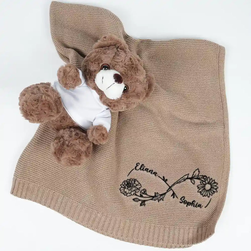 New baby, New Dad, New Mom, Gift For Kids, Happy - Birth Flowers A Mom And Her Baby Forever Linked Together - Personalized Embroidered Knitted Baby Blanket