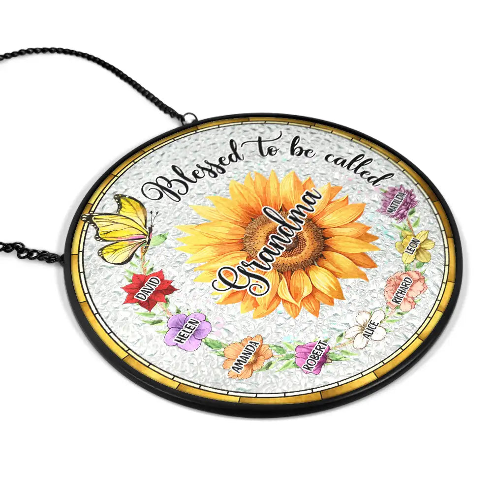 Gift For Grandma, Love - Birth Flowers Bless to Be Called - Personalized Stained Glass Window Hanging Suncatcher