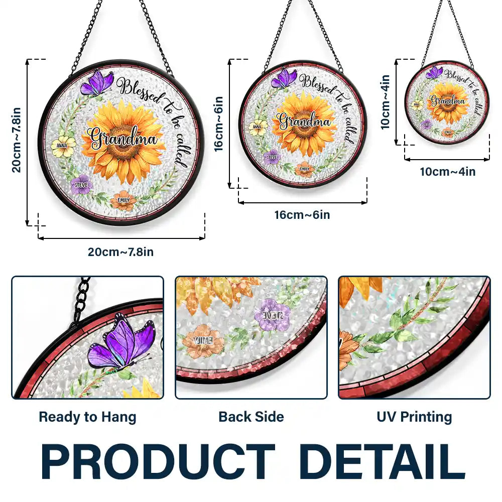 Gift For Grandma, Love - Birth Flowers Bless to Be Called - Personalized Stained Glass Window Hanging Suncatcher