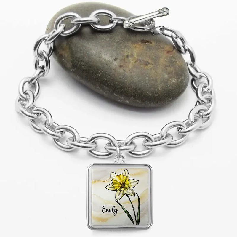 Happy, Gift For Women, Gift For Yourself, Gift For Wife, Gift For Girlfriend - Birth Flowers Bloom Where You're Planted - Personalized Charm Bracelet