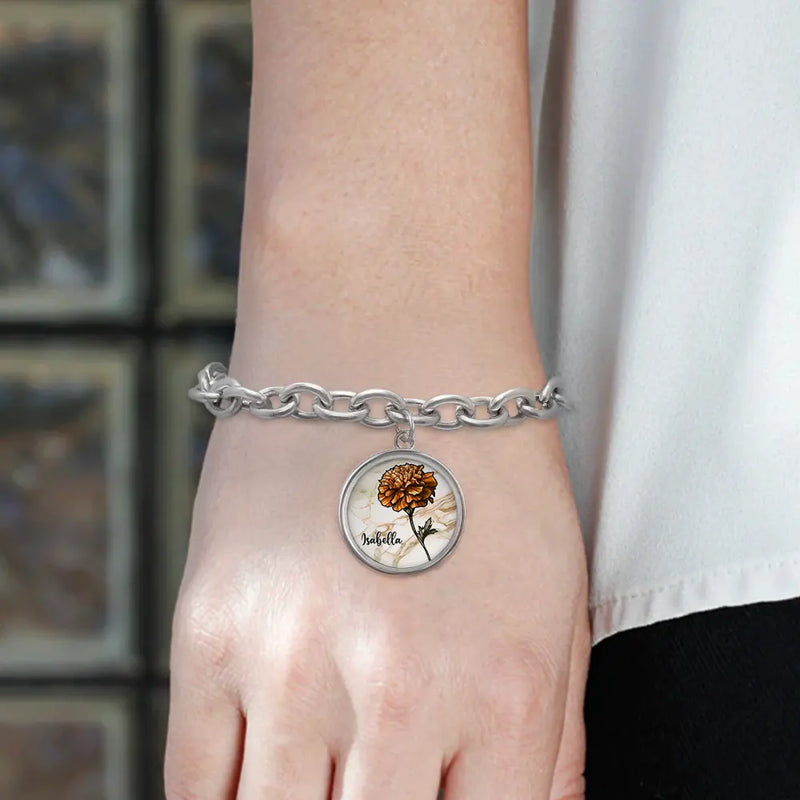 Happy, Gift For Women, Gift For Yourself, Gift For Wife, Gift For Girlfriend - Birth Flowers Bloom Where You're Planted - Personalized Charm Bracelet