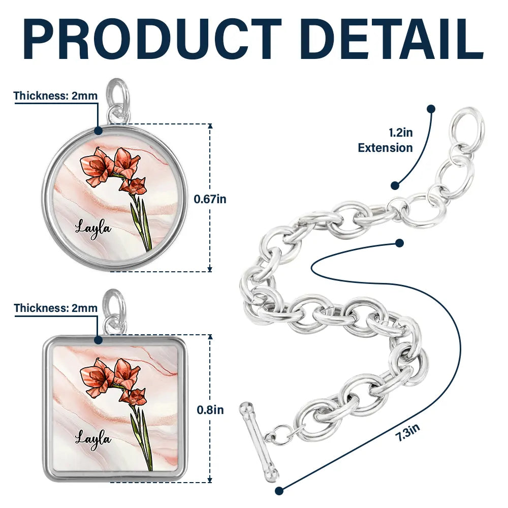 Happy, Gift For Women, Gift For Yourself, Gift For Wife, Gift For Girlfriend - Birth Flowers Bloom Where You're Planted - Personalized Charm Bracelet