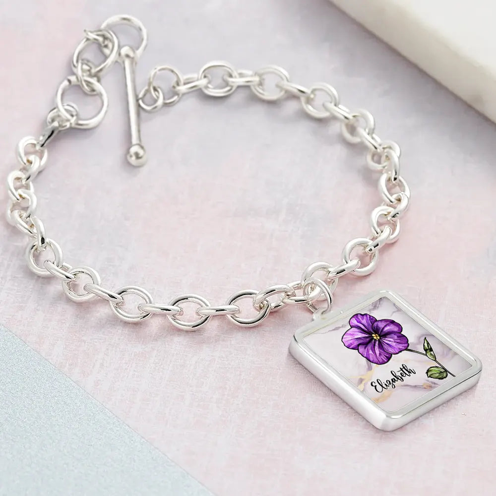 Happy, Gift For Women, Gift For Yourself, Gift For Wife, Gift For Girlfriend - Birth Flowers Bloom Where You're Planted - Personalized Charm Bracelet