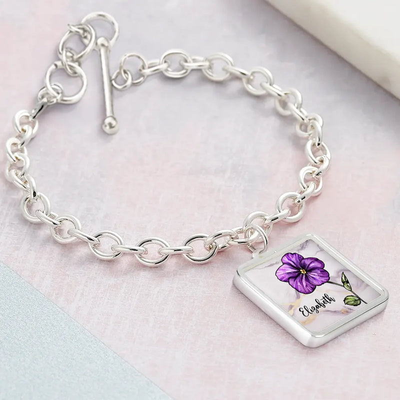 Happy, Gift For Women, Gift For Yourself, Gift For Wife, Gift For Girlfriend - Birth Flowers Bloom Where You're Planted - Personalized Charm Bracelet