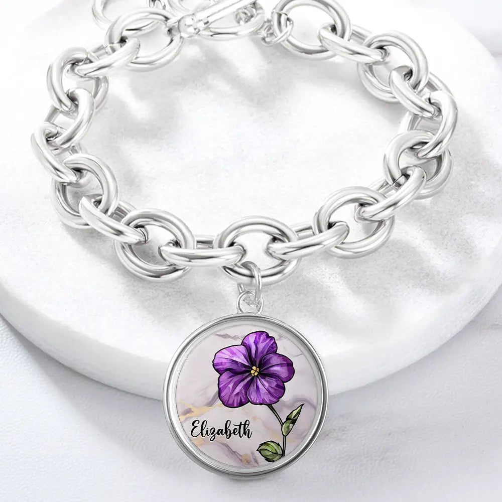Happy, Gift For Women, Gift For Yourself, Gift For Wife, Gift For Girlfriend - Birth Flowers Bloom Where You're Planted - Personalized Charm Bracelet