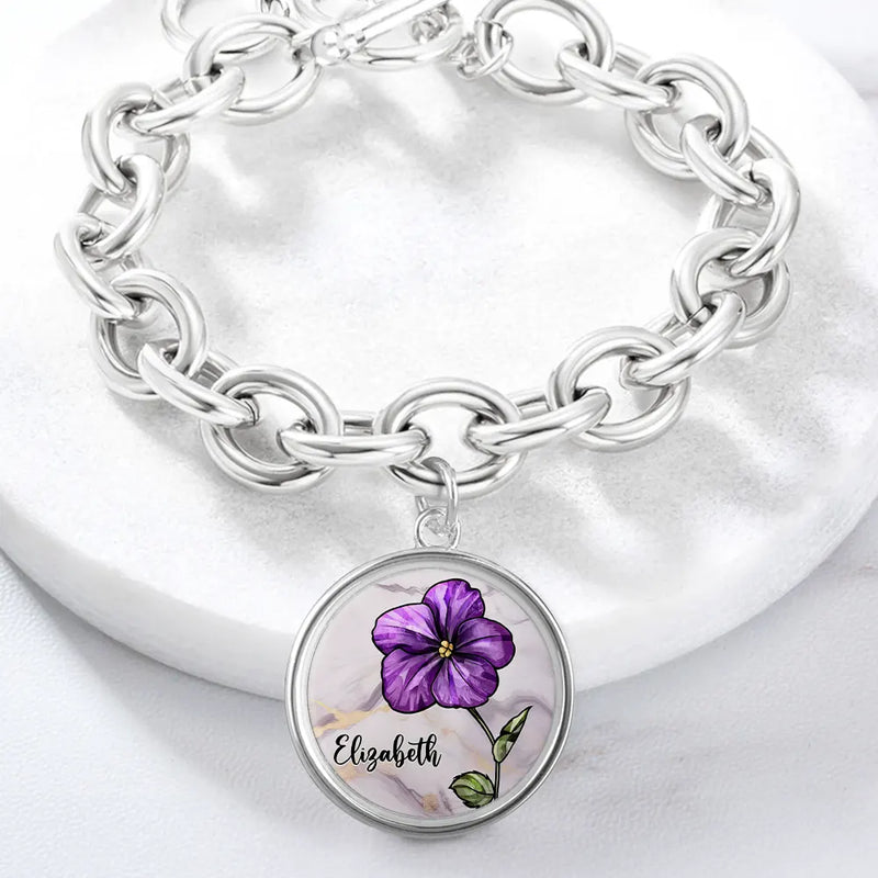 Happy, Gift For Women, Gift For Yourself, Gift For Wife, Gift For Girlfriend - Birth Flowers Bloom Where You're Planted - Personalized Charm Bracelet