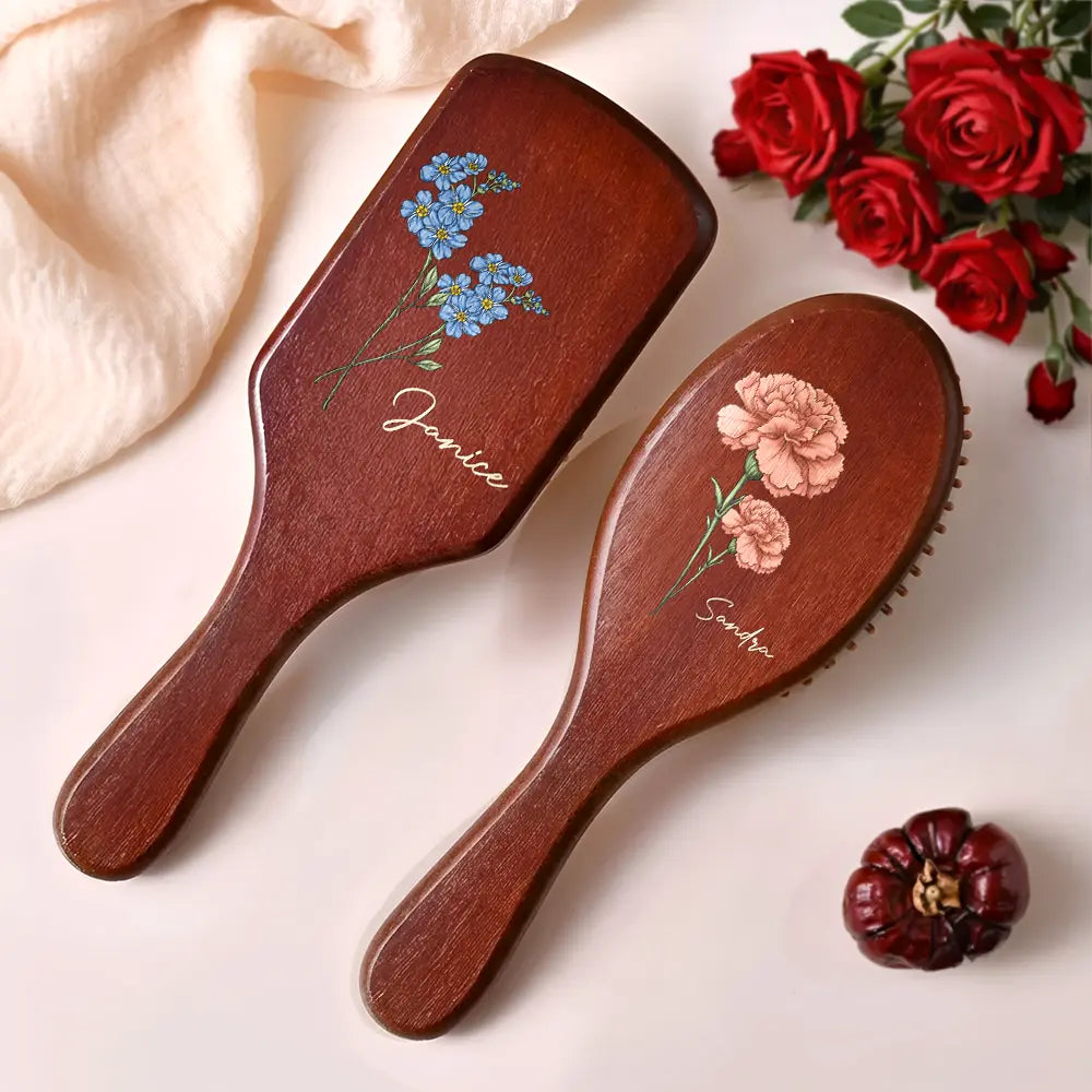 Gift For Wife,Gift For Girlfriend,Gift For Women,Gift For Yourself,Gift For Aunt,Gift For Mother,Gift For Grandma,Gift For Daughter,Gift For Sisters,Gift For Bestie,Happy - Birth Flowers Bloom Where You're Planted - Personalized Wooden Hair Brush