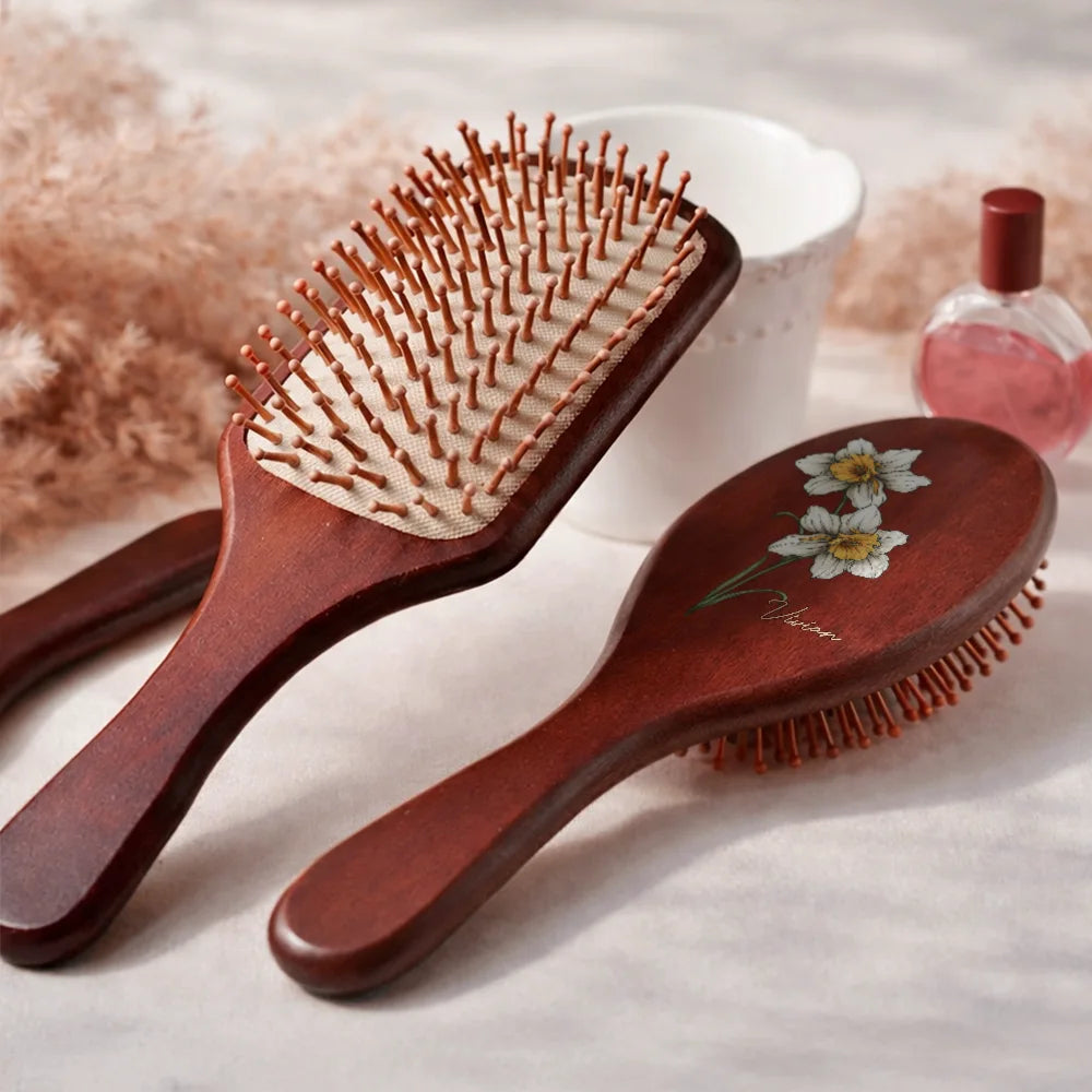 Gift For Wife,Gift For Girlfriend,Gift For Women,Gift For Yourself,Gift For Aunt,Gift For Mother,Gift For Grandma,Gift For Daughter,Gift For Sisters,Gift For Bestie,Happy - Birth Flowers Bloom Where You're Planted - Personalized Wooden Hair Brush