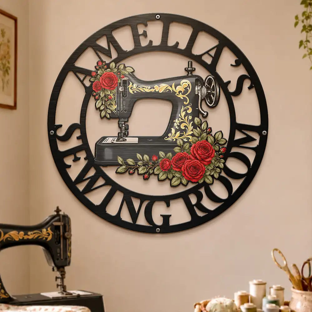 Cozy,Gift For Yourself,Gift For Women,Icon - Birth Flowers Blooming In The Sewing Room For Her - Personalized Cutout Metal Sign