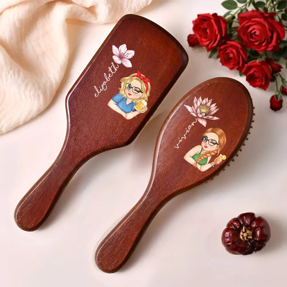 Gift For Wife,Gift For Girlfriend,Gift For Women,Gift For Yourself,Gift For Aunt,Gift For Mother,Gift For Grandma,Gift For Daughter,Gift For Sisters,Gift For Bestie,Happy - Birth Flowers Woman Bloom Where You're Planted - Personalized Wooden Hair Brush