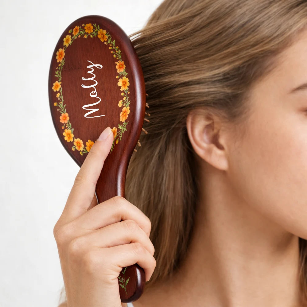 Gift For Wife,Gift For Girlfriend,Gift For Women,Gift For Yourself,Gift For Aunt,Gift For Mother,Gift For Grandma,Gift For Daughter,Gift For Sisters,Gift For Bestie,Happy - Birth Flowers Women Girl Bestie Sister Mom - Personalized Wooden Hair Brush