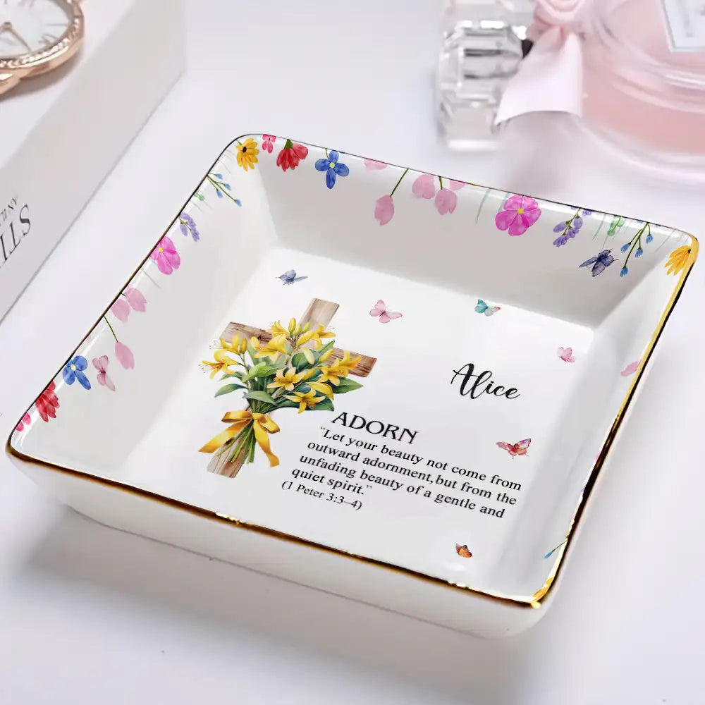Gift For Yourself,Gift For Women,Christian,Gift For Mother,Gift For Wife,Gift For Girlfriend - Birth Month Bouquet With Matching Bible Verse - Personalized Ring Dish