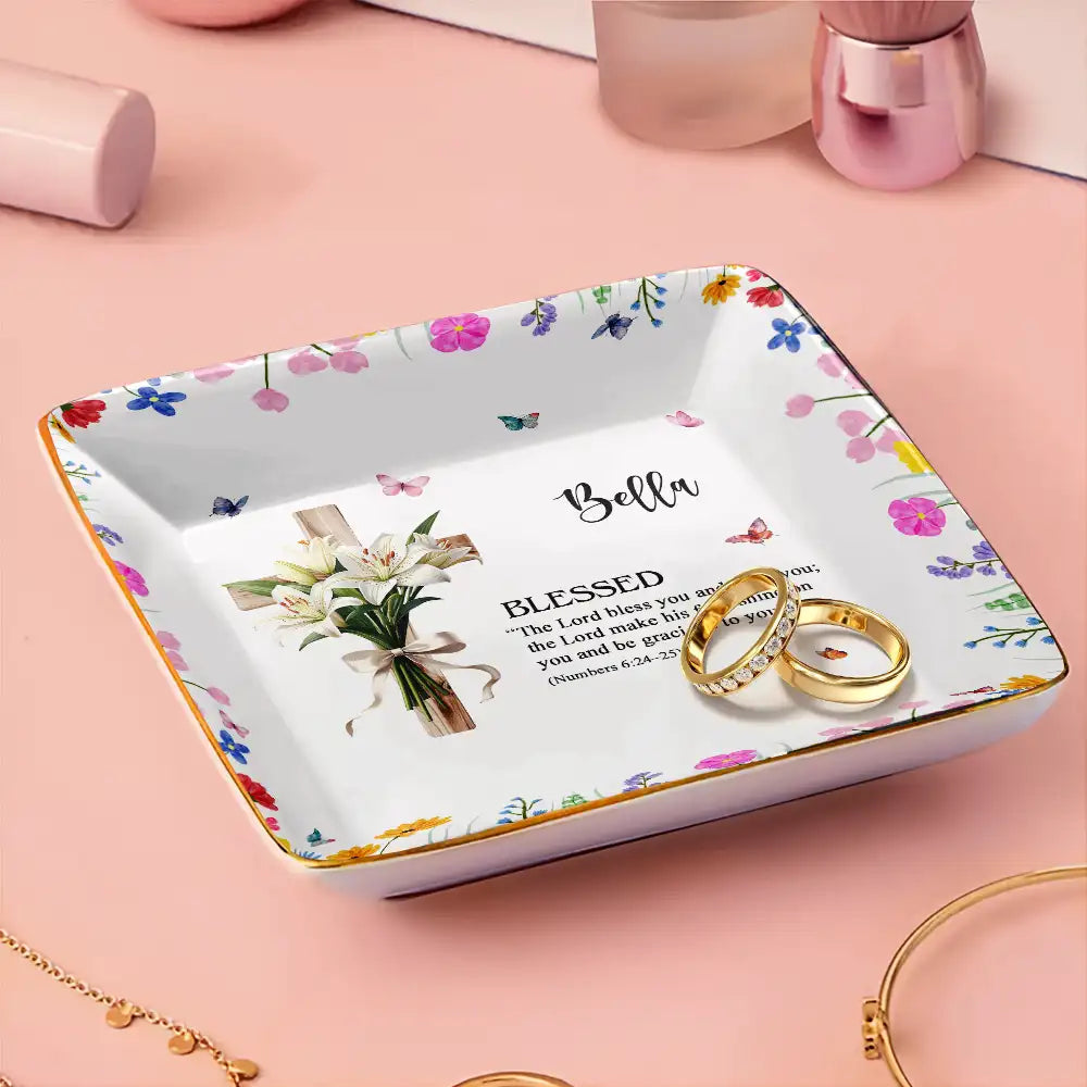 Gift For Yourself,Gift For Women,Christian,Gift For Mother,Gift For Wife,Gift For Girlfriend - Birth Month Bouquet With Matching Bible Verse - Personalized Ring Dish