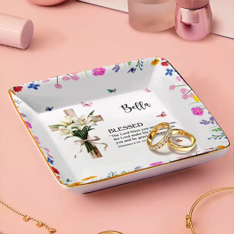 Gift For Yourself,Gift For Women,Christian,Gift For Mother,Gift For Wife,Gift For Girlfriend - Birth Month Bouquet With Matching Bible Verse - Personalized Ring Dish
