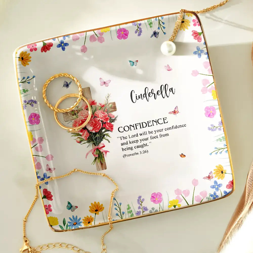 Gift For Yourself,Gift For Women,Christian,Gift For Mother,Gift For Wife,Gift For Girlfriend - Birth Month Bouquet With Matching Bible Verse - Personalized Ring Dish