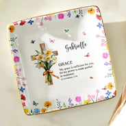 Gift For Yourself,Gift For Women,Christian,Gift For Mother,Gift For Wife,Gift For Girlfriend - Birth Month Bouquet With Matching Bible Verse - Personalized Ring Dish