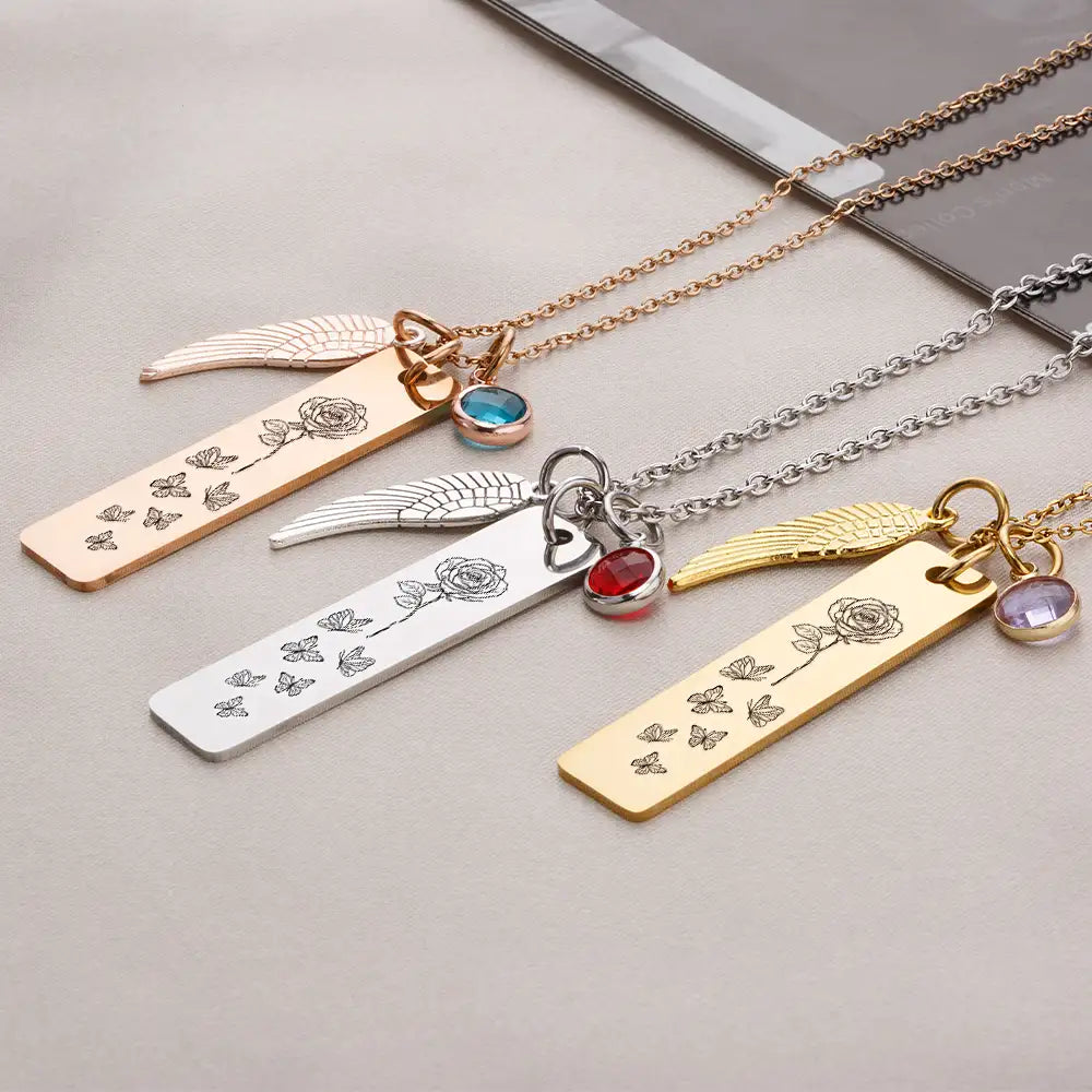 Gift For Mother, Mom - Daughters (Adult), Love - Birth Month Flower And Gemstone For Mom And Kids - Personalized Birthstone Charm Necklace