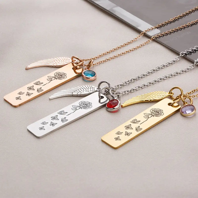 Gift For Mother, Mom - Daughters (Adult), Love - Birth Month Flower And Gemstone For Mom And Kids - Personalized Birthstone Charm Necklace