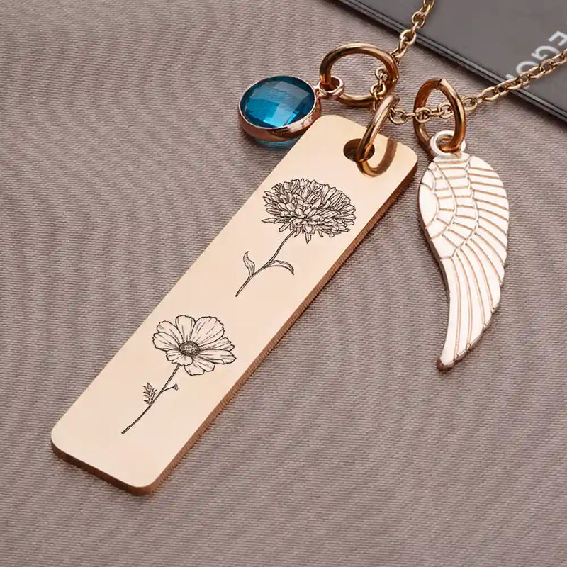 Gift For Mother, Mom - Daughters (Adult), Love - Birth Month Flower And Gemstone For Mom And Kids - Personalized Birthstone Charm Necklace