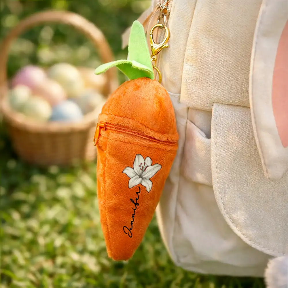 Easter,Happy,Parents,Dad - Children,Mom - Children,Gift For Kids - Birth Month Flower And Name - Personalized Plush Reversible Carrot Bunny Keychain