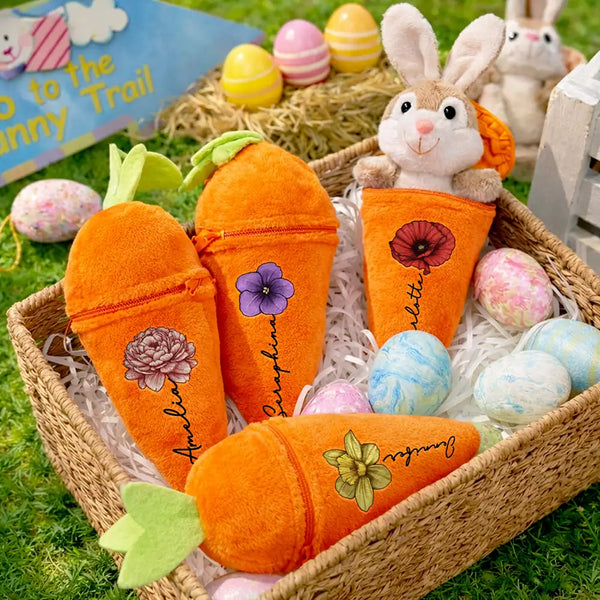 BUGるBEAR & BUNNY painternet 2体セット Birth Month Flower And Name - Personalized Plush Reversible Carrot