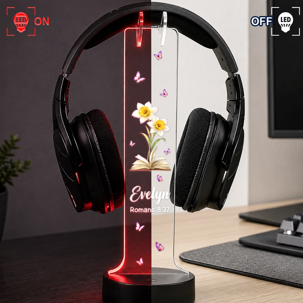 Top Market, Gift For Yourself, Healing, Icon - Birth Month Flower Bible Verse References - Personalized Headphone Stand