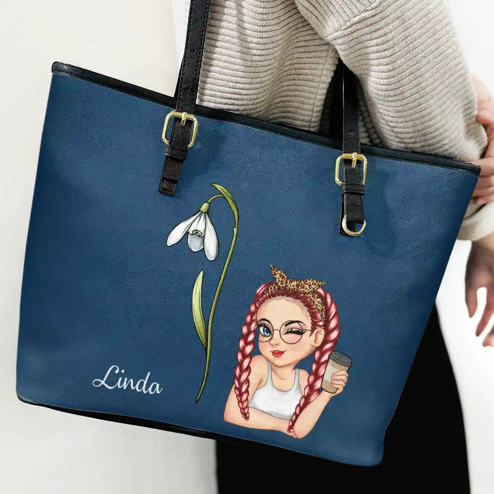 Gift For Yourself,Gift For Women - Birth Month Flower Blooming - Personalized Leather Tote Bag