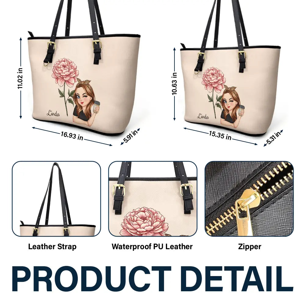 Gift For Yourself,Gift For Women - Birth Month Flower Blooming - Personalized Leather Tote Bag