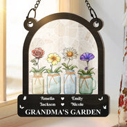 Christmas, Gift For Grandma, Gift For Mother - Birth Month Flower Blooming In Her Garden - Personalized Window Hanging Suncatcher Ornament