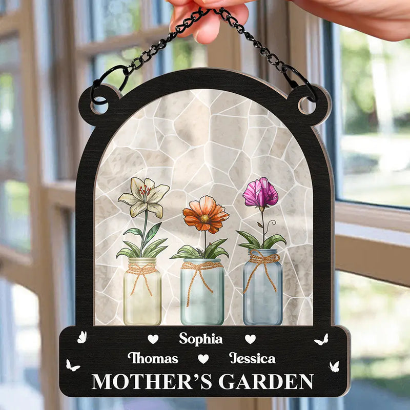 Christmas, Gift For Grandma, Gift For Mother - Birth Month Flower Blooming In Her Garden - Personalized Window Hanging Suncatcher Ornament