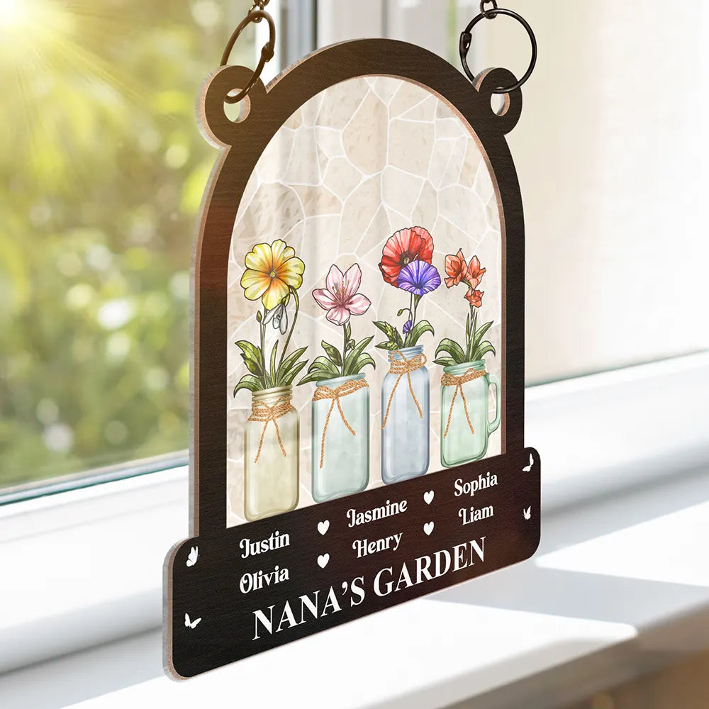 Christmas, Gift For Grandma, Gift For Mother - Birth Month Flower Blooming In Her Garden - Personalized Window Hanging Suncatcher Ornament