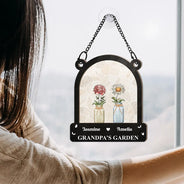 Christmas, Gift For Grandma, Gift For Mother - Birth Month Flower Blooming In Her Garden - Personalized Window Hanging Suncatcher Ornament
