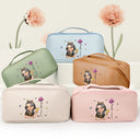 Gift For Yourself,Gift For Women,Happy - Birth Month Flower Blooming In Love - Personalized Leather Makeup Bag
