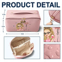 Gift For Yourself,Gift For Women,Happy - Birth Month Flower Blooming In Love - Personalized Leather Makeup Bag