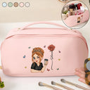 Gift For Yourself,Gift For Women,Happy - Birth Month Flower Blooming In Love - Personalized Leather Makeup Bag